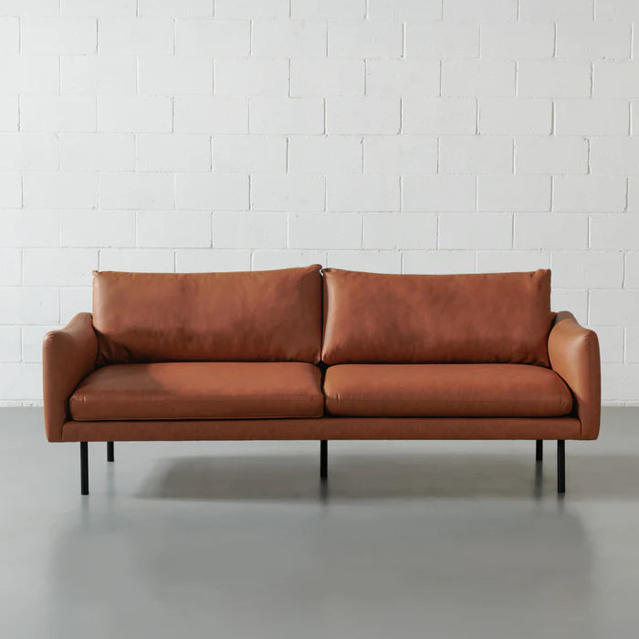 MAPLETON - Brown Vegan Leather 3-Seater Sofa