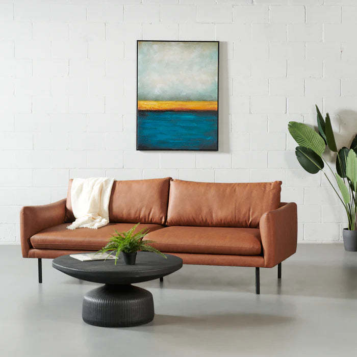 MAPLETON - Brown Vegan Leather 3-Seater Sofa