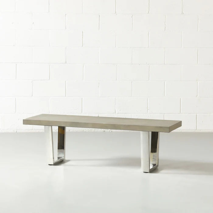 VERONA - Grey Concrete Bench with U Chrome Legs