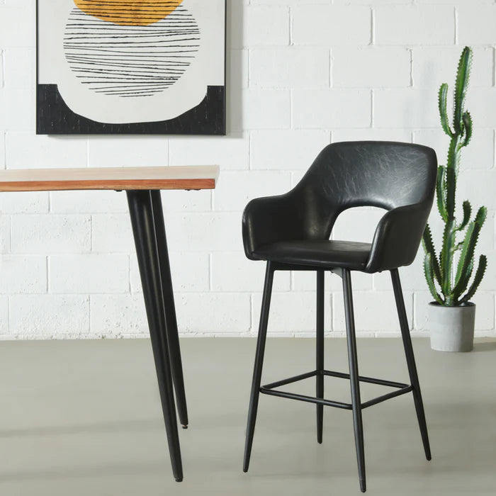 BROADWAY - Black Leather Counter Stool