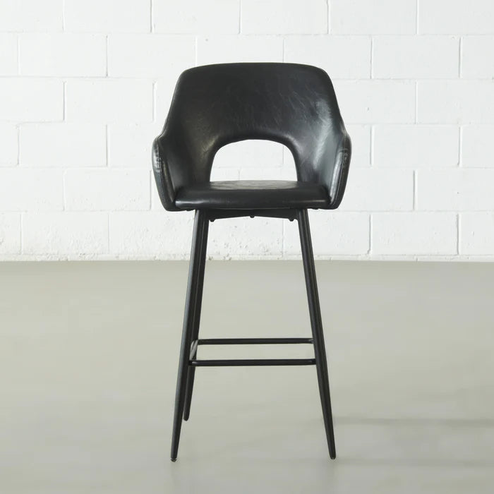 BROADWAY - Black Leather Counter Stool