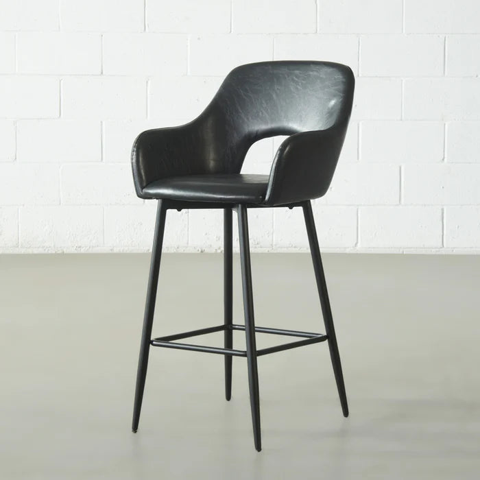 BROADWAY - Black Leather Counter Stool