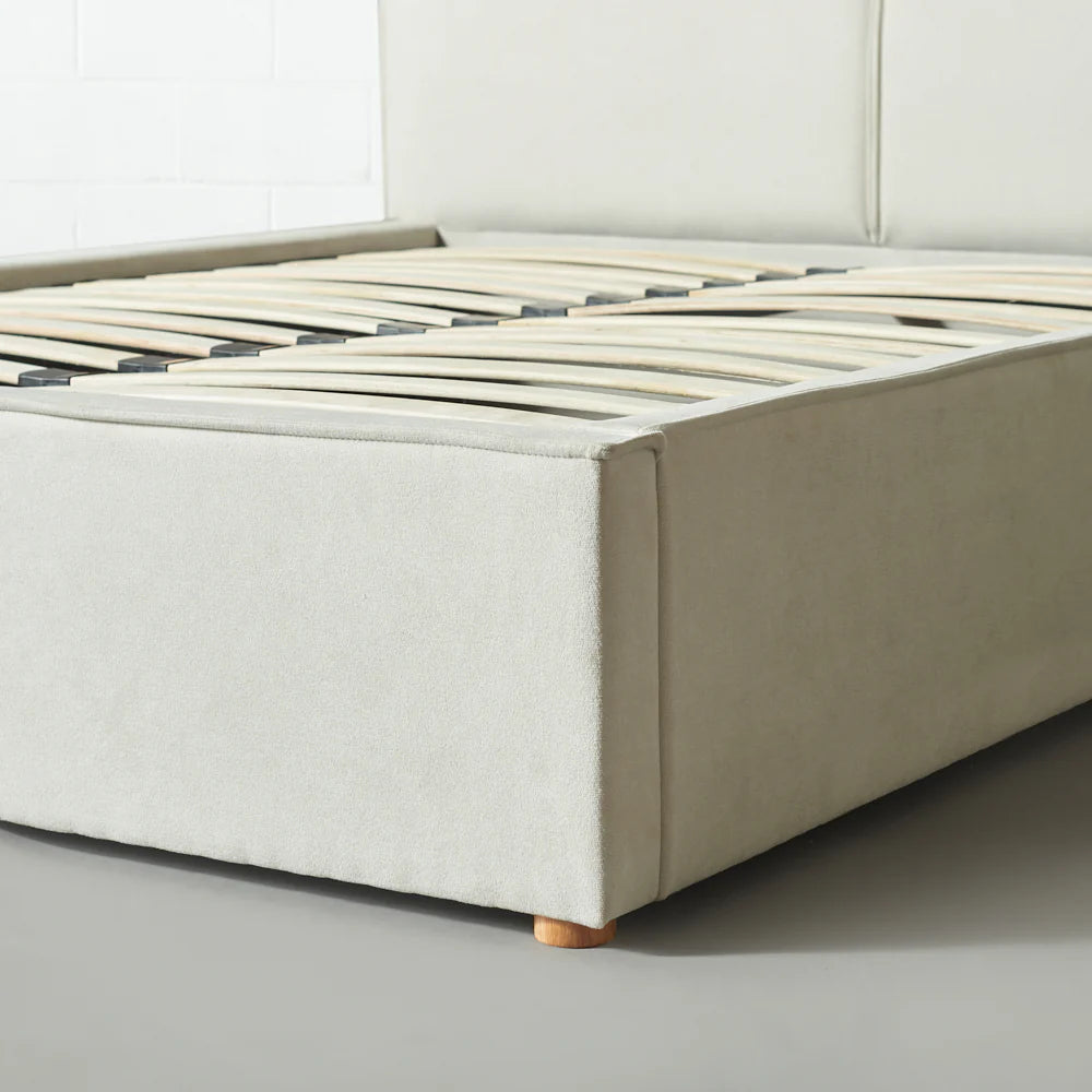 DENMARK - Cream Fabric Lift Up Storage Platform Bed