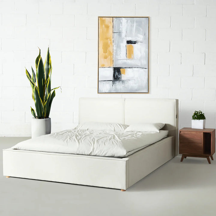 DENMARK - Cream Fabric Lift Up Storage Platform Bed