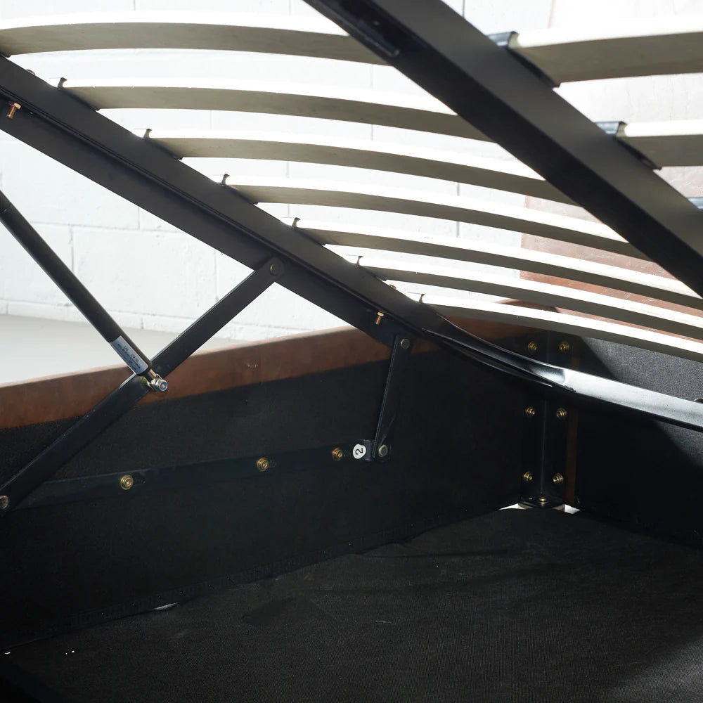 HARPER - Brown Vegan Leather Lift Up Storage Platform Bed - FINAL SALE