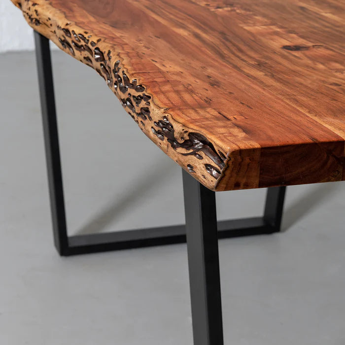 Acacia Natural Wood Live Edge Table with Black U-Shaped Legs/Natural Color