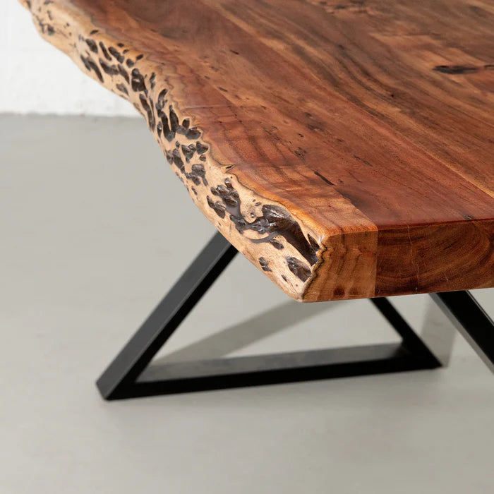 Acacia Live Edge Dining Table with Black X Shaped Legs/Natural Color