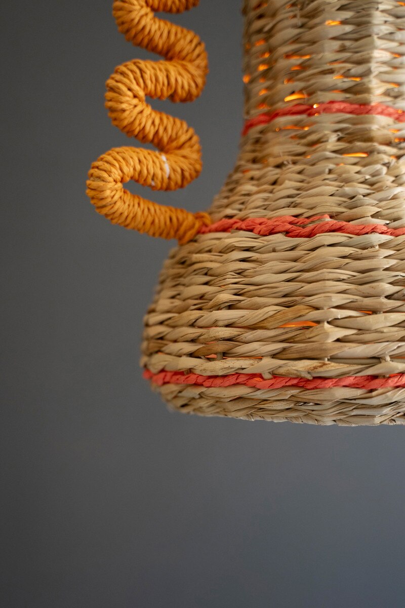 Recycled Paper Rope and Iron Pendant Light with Squiggle Detail