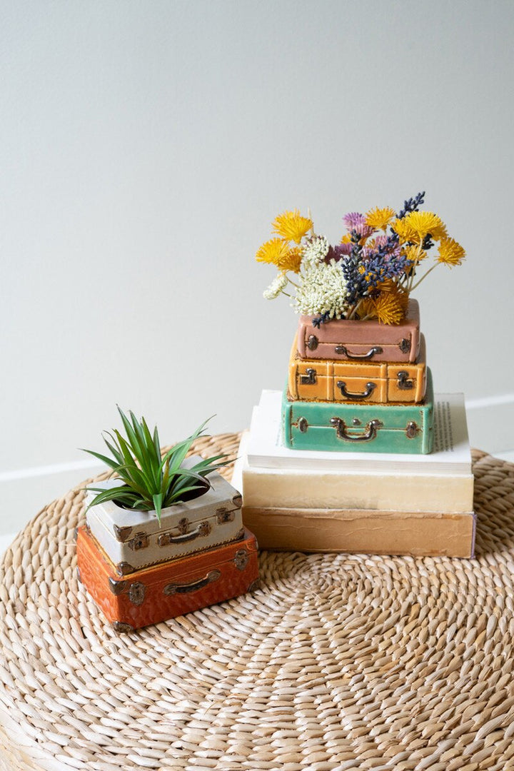 Set of 2 Ceramic Suitcases Planters