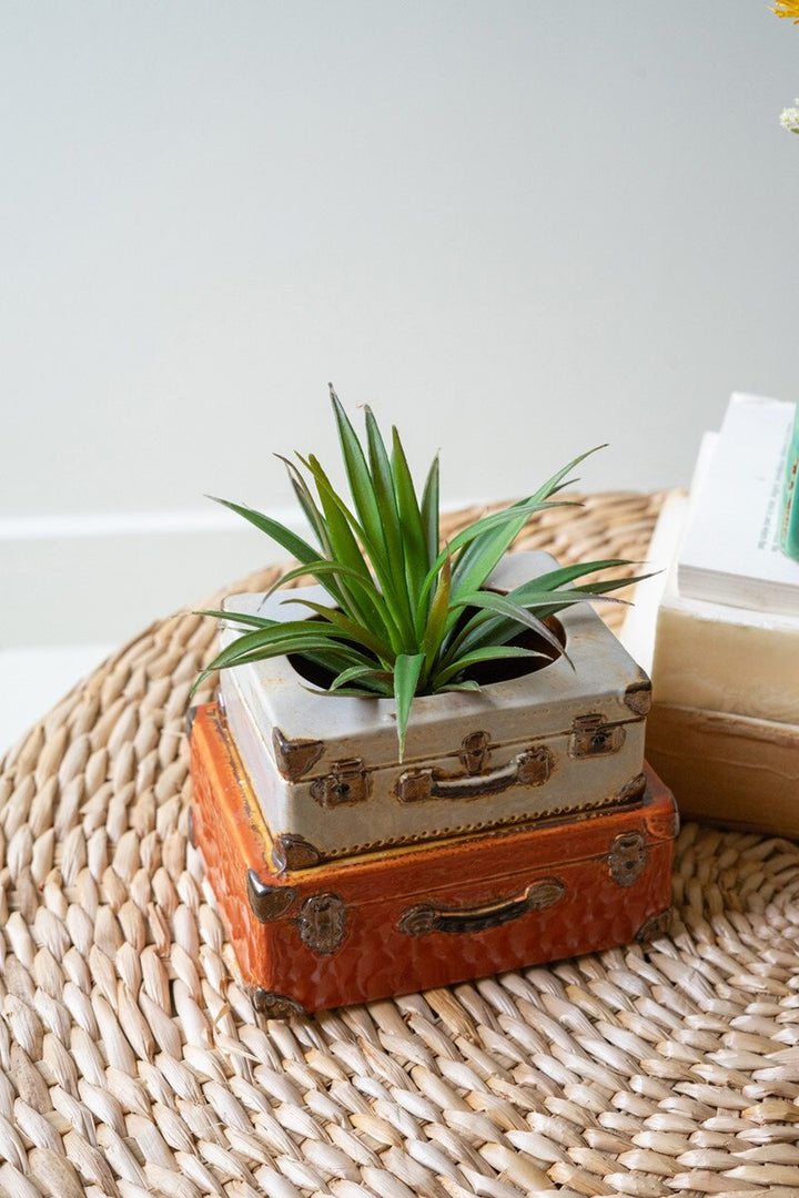 Set of 2 Ceramic Suitcases Planters