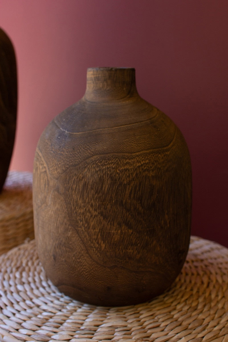 Set of 3 Wooden Vases with Walnut Finish
