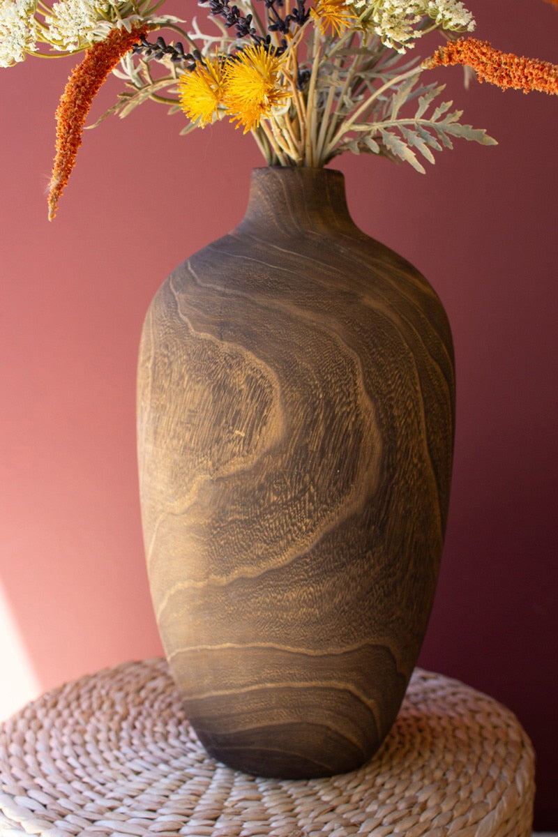 Set of 3 Wooden Vases with Walnut Finish