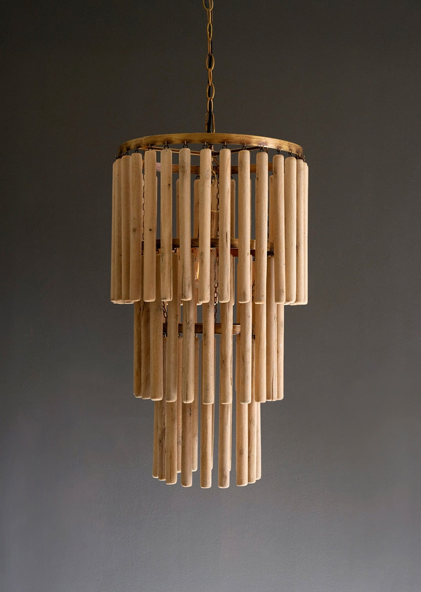 Three-Tiered Wooden Pendant Light