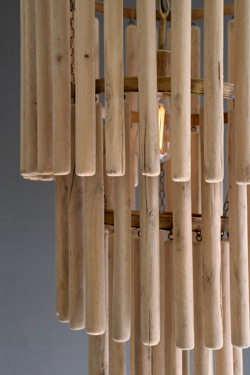 Three-Tiered Wooden Pendant Light