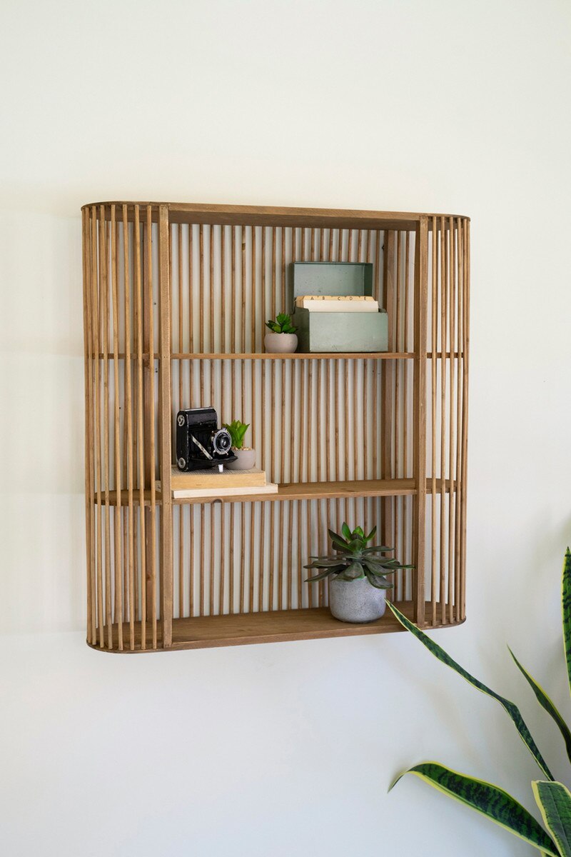 Wood Spindle Oval Wall Shelf