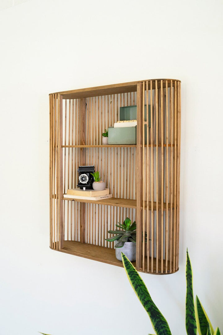 Wood Spindle Oval Wall Shelf