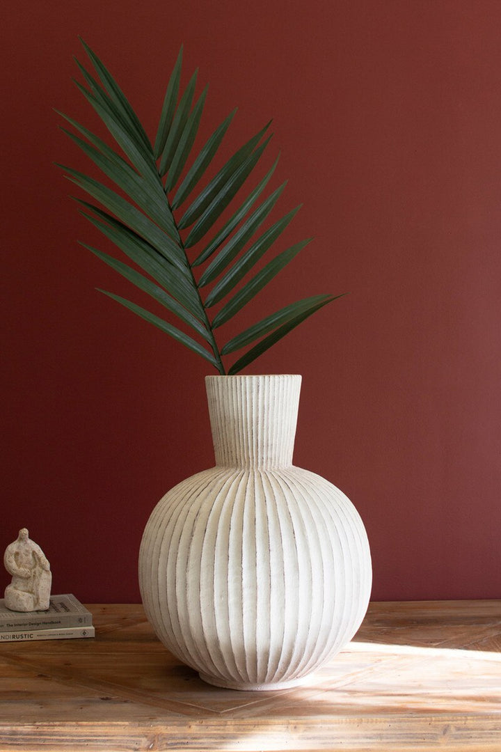 Tall Stone Composite Fluted Bulb Vase