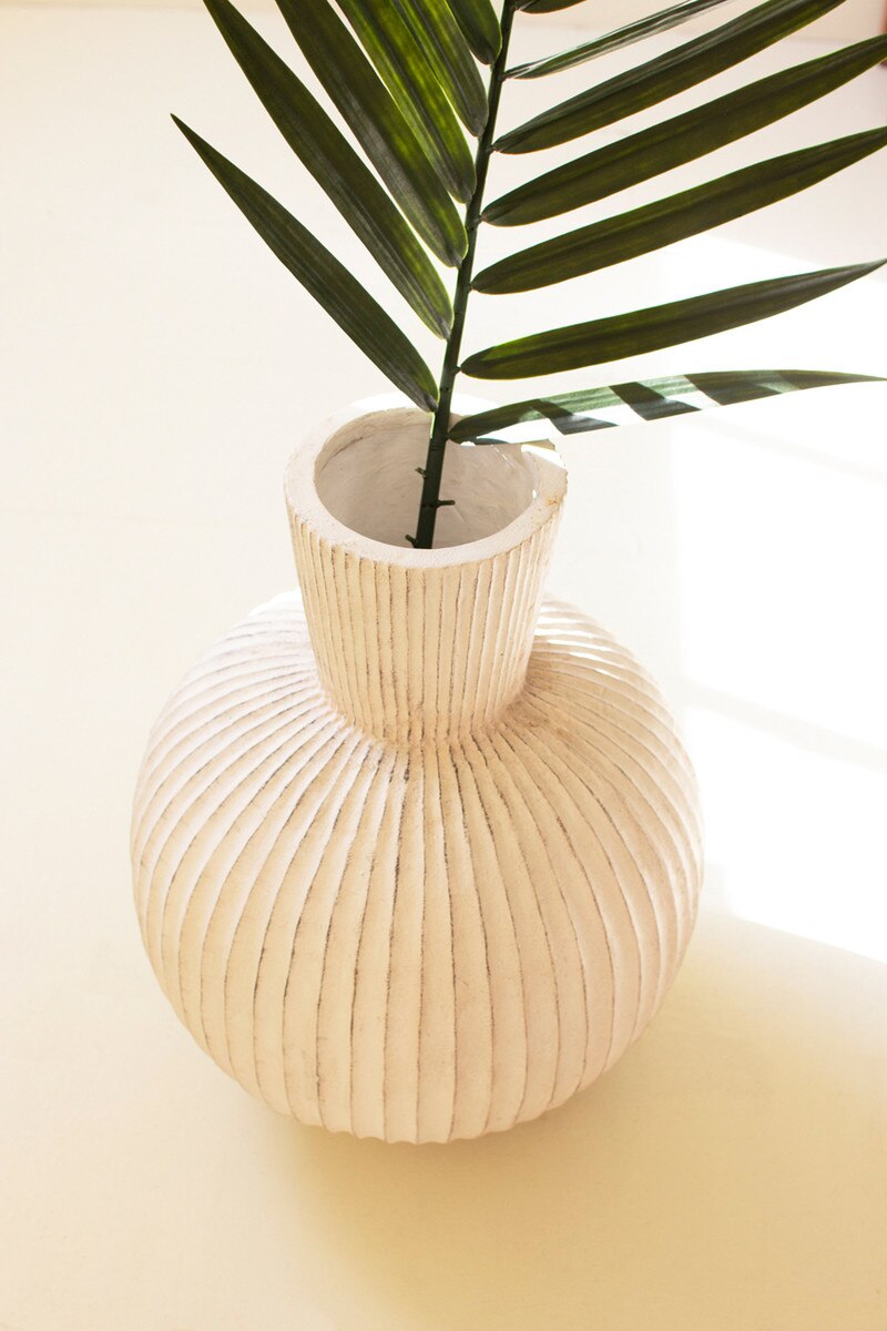 Tall Stone Composite Fluted Bulb Vase