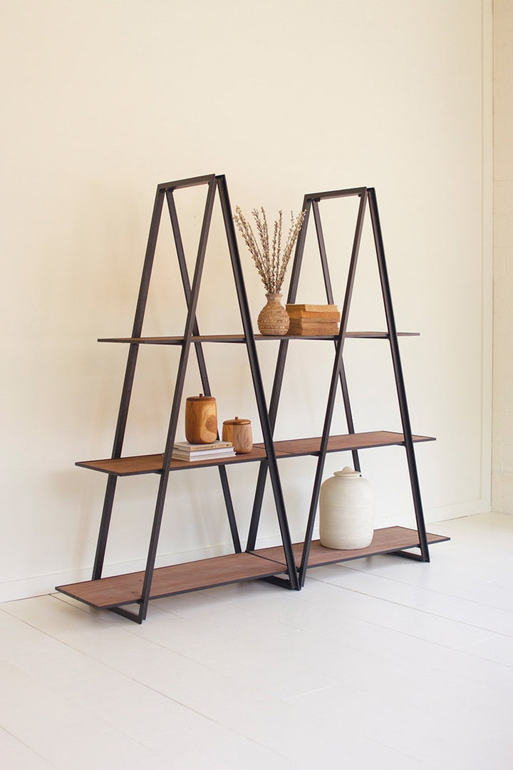 Four-Tiered Wood and Metal Display Shelf