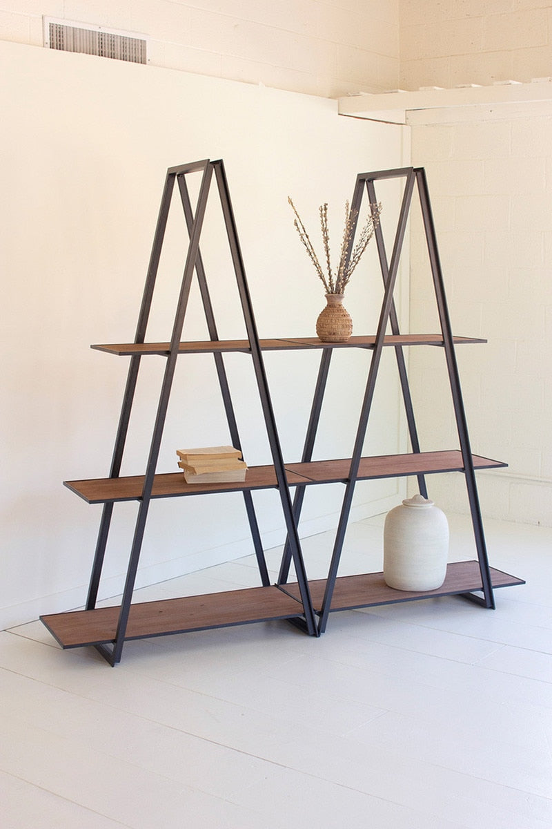 Four-Tiered Wood and Metal Display Shelf