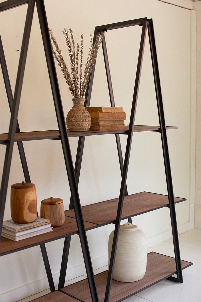 Four-Tiered Wood and Metal Display Shelf