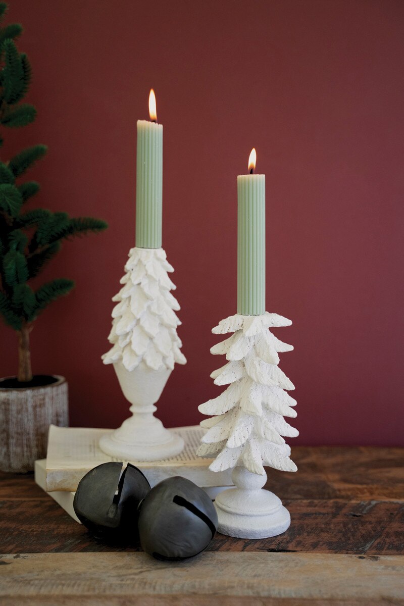 Set of 2 Polyresin Christmas Tree Candle Holders