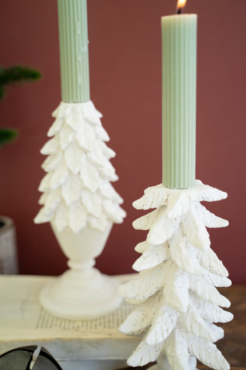 Set of 2 Polyresin Christmas Tree Candle Holders