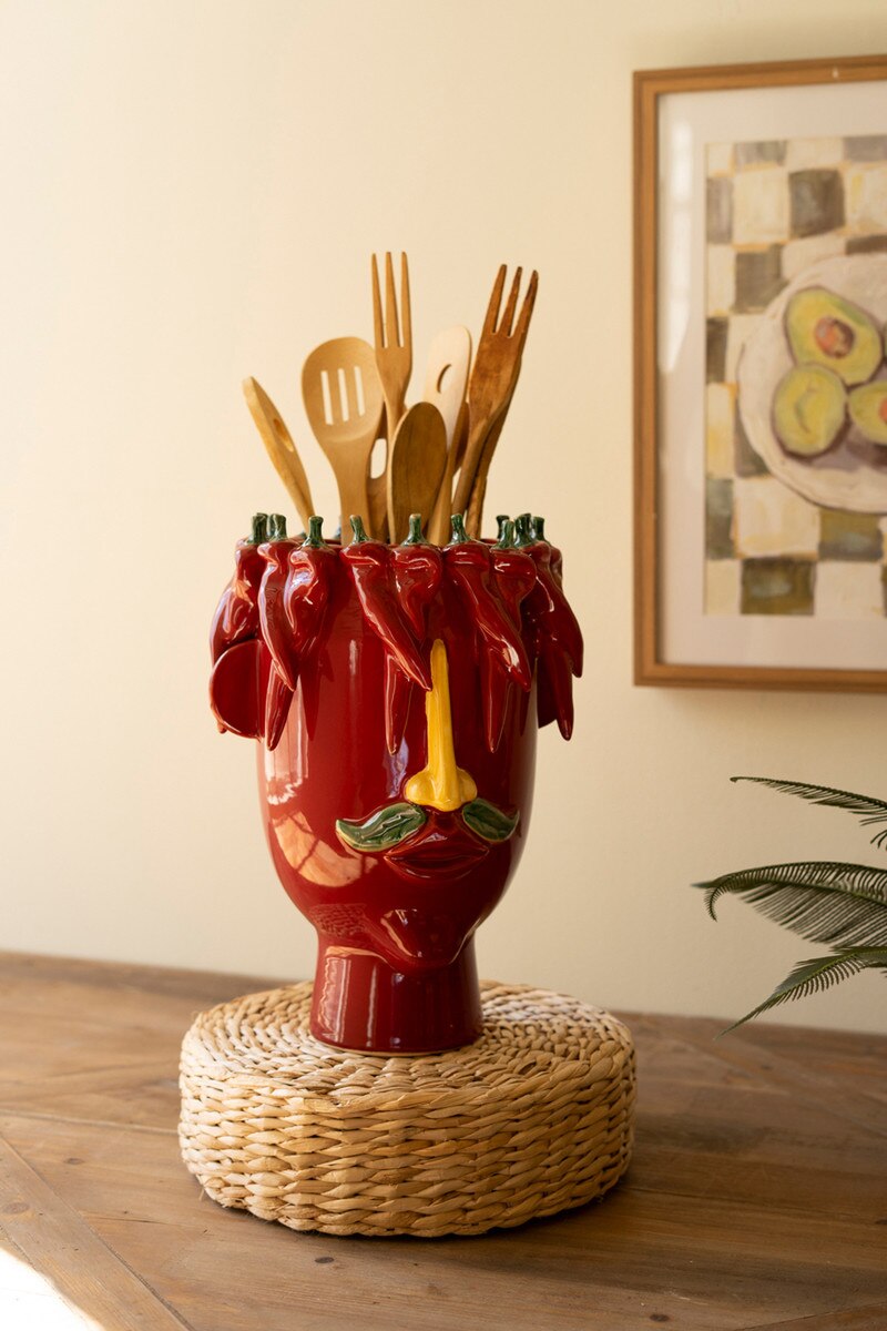 Ceramic Produce Head Planter / Red Peppers