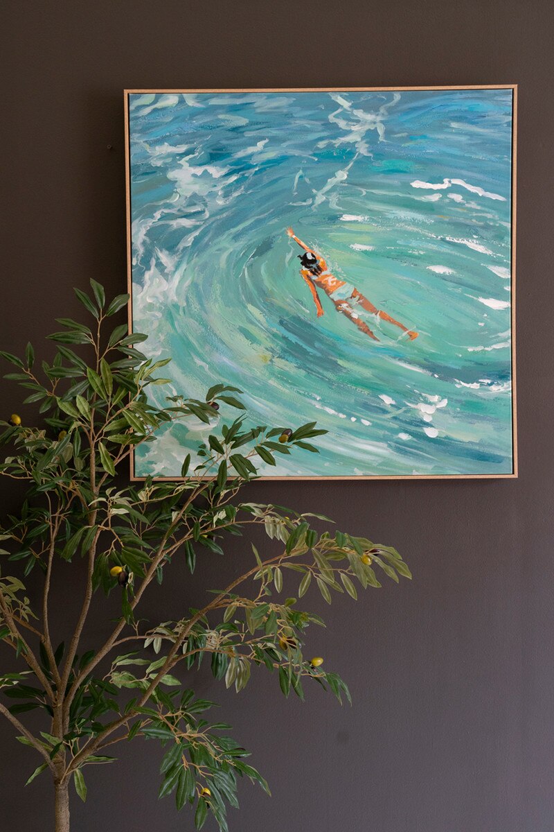 Framed Acrylic Swimmer Painting