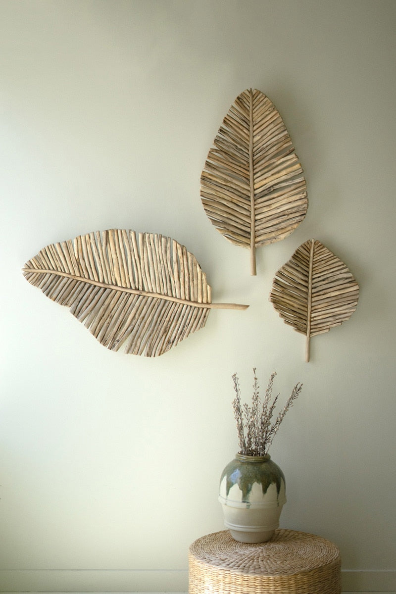 Woven Seagrass and Iron Leaf Wall Panel