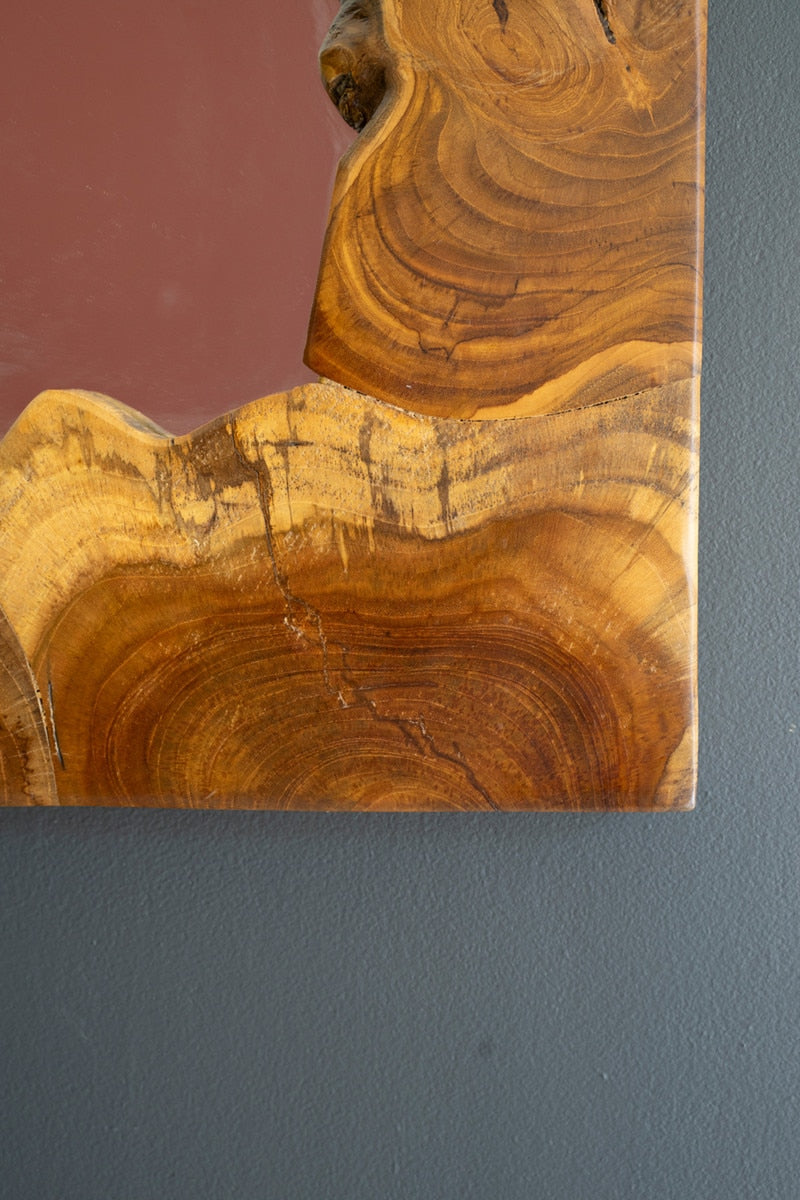 Live Edge Teakwood Framed Puzzle Mirror