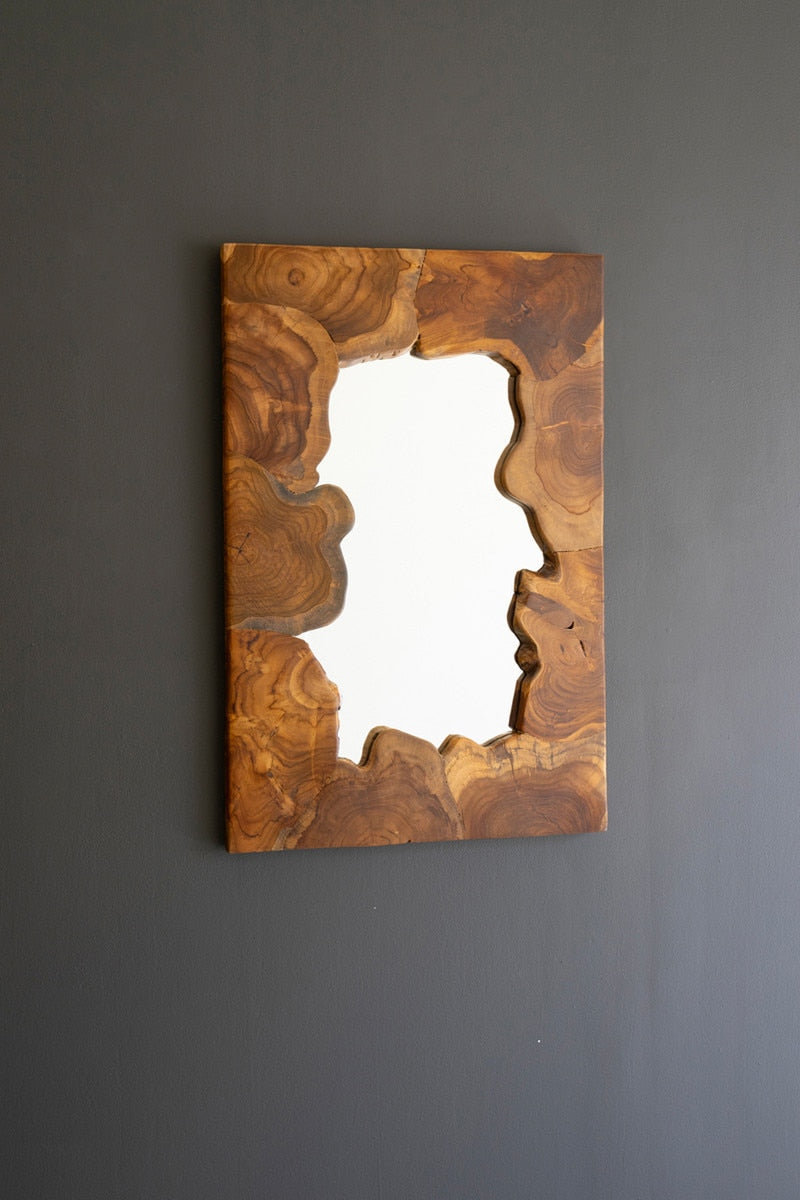 Live Edge Teakwood Framed Puzzle Mirror