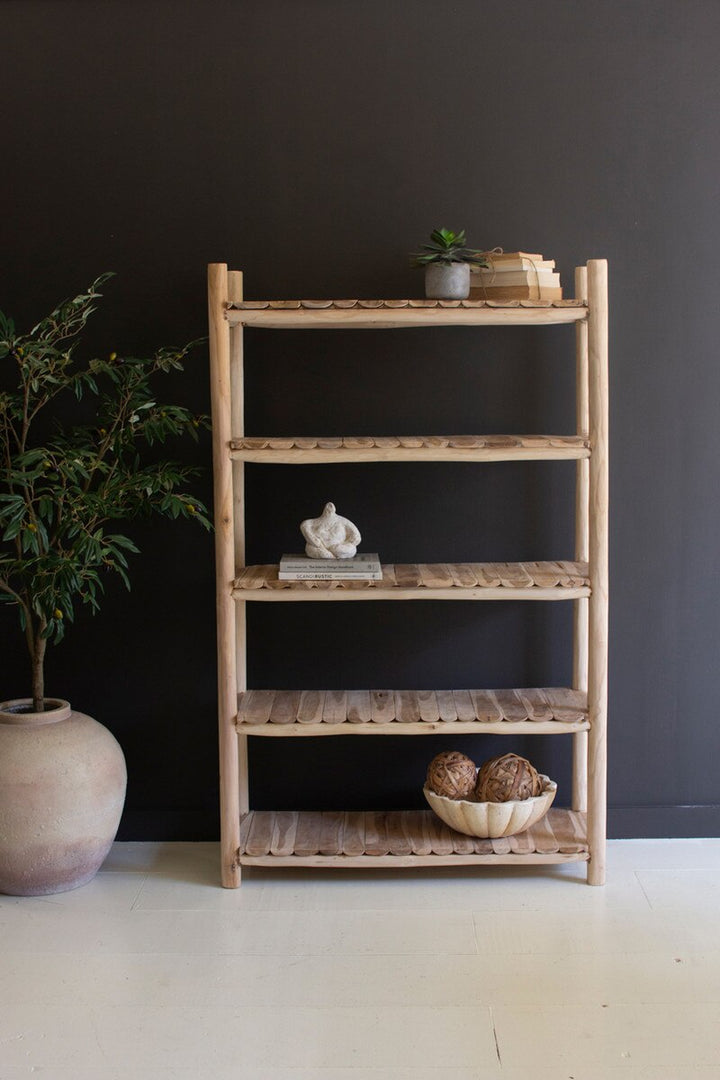 Five-Tiered Split Teakwood Display with Five Shelves