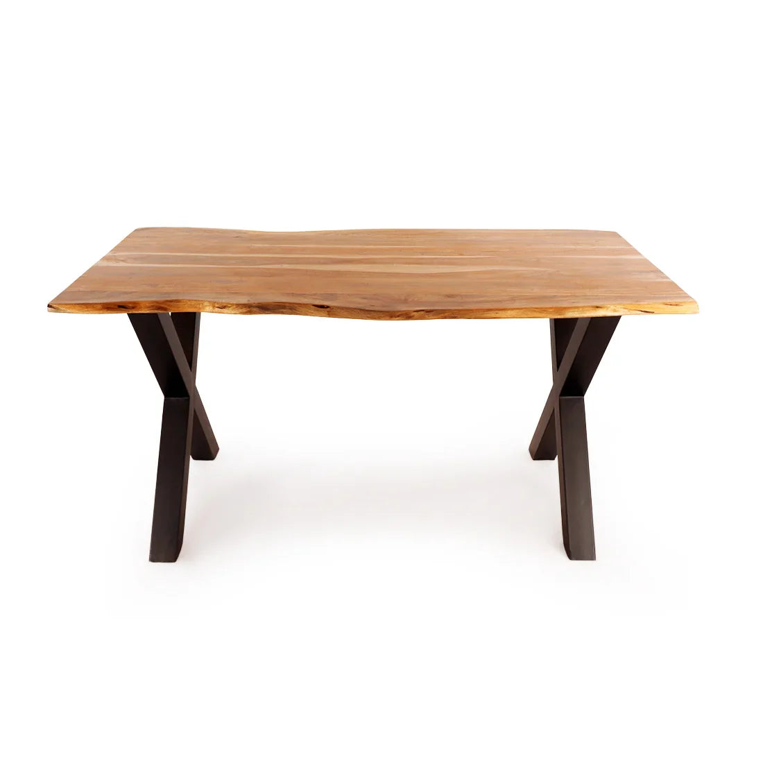 Acacia Live Edge Dining Table with Black X Shaped Legs/Natural Color