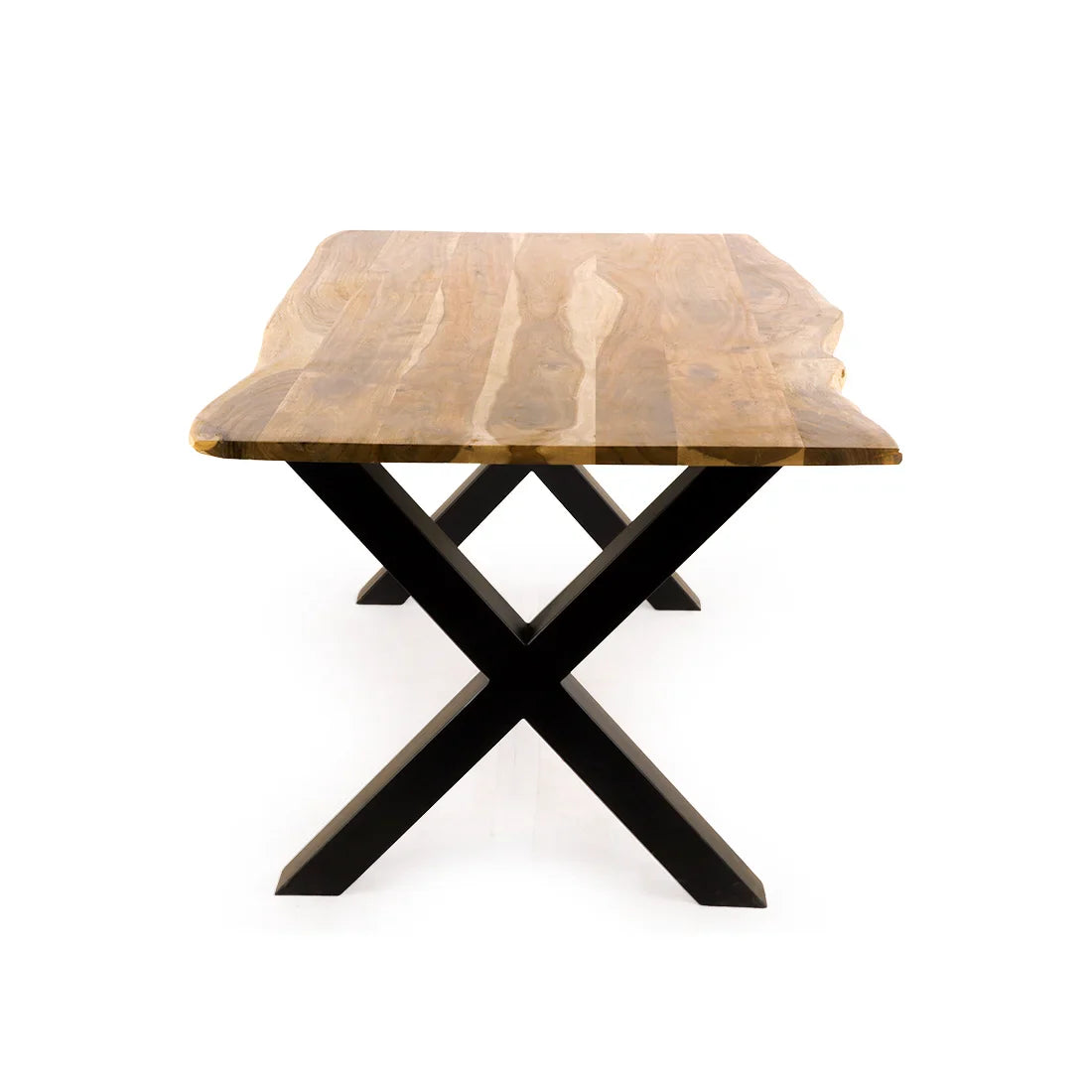 Acacia Live Edge Dining Table with Black X Shaped Legs/Natural Color