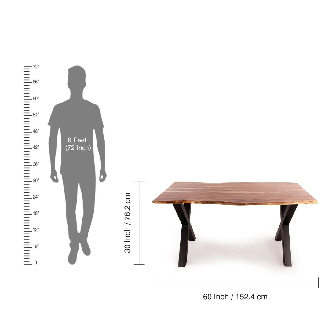 Acacia Live Edge Dining Table with Black X Shaped Legs/Natural Color