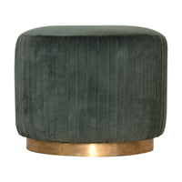 Emerald Green Cotton Velvet Pleated Footstool with Gold Base