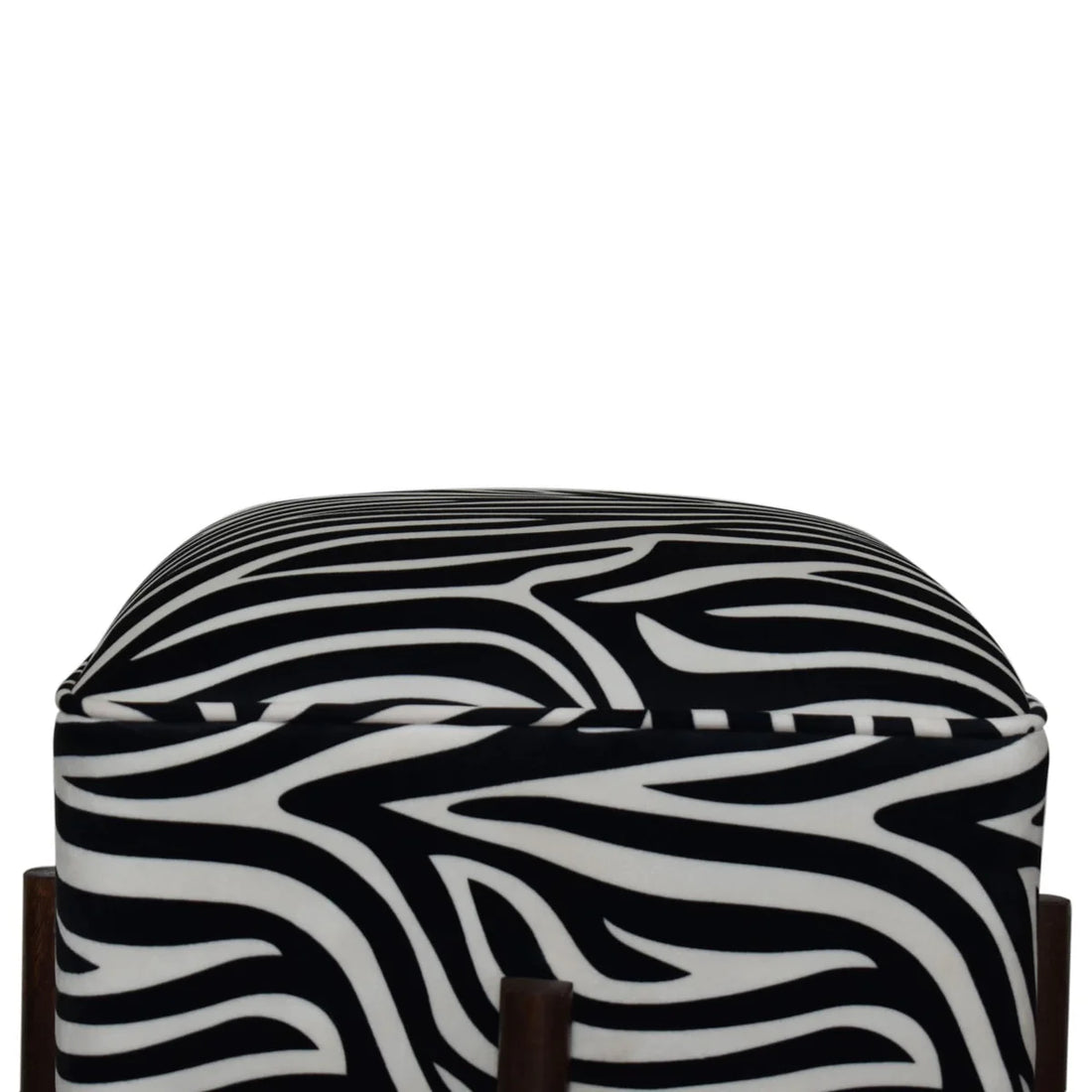 Zebra Print Footstool with Solid Wood Legs