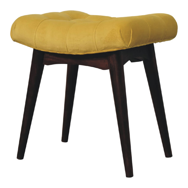 Mustard Cotton Velvet Curved Bench