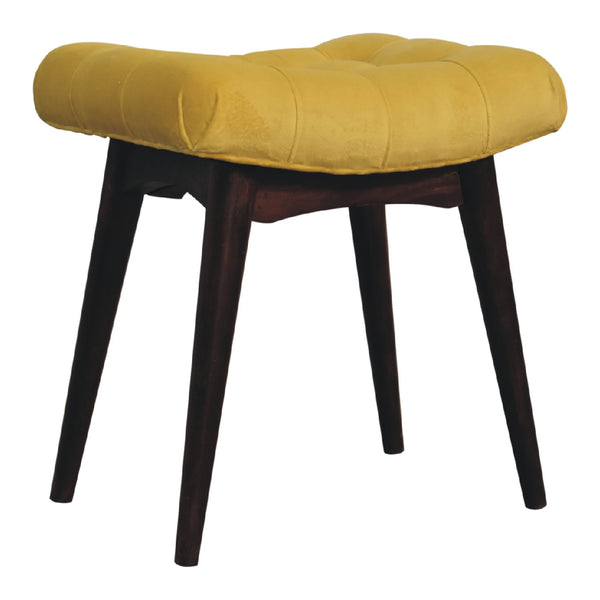 Mustard Cotton Velvet Curved Bench