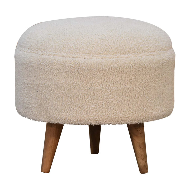 Cream Boucle Rounded Footstool