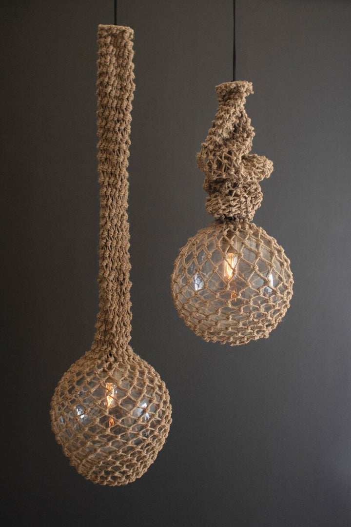 Macrame Jute Wrapped Glass Globe Pendant Light