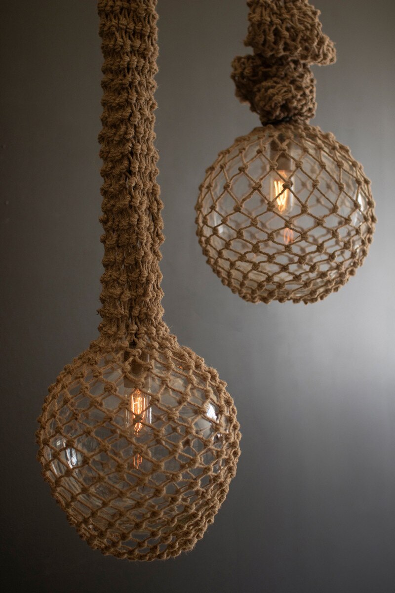 Macrame Jute Wrapped Glass Globe Pendant Light