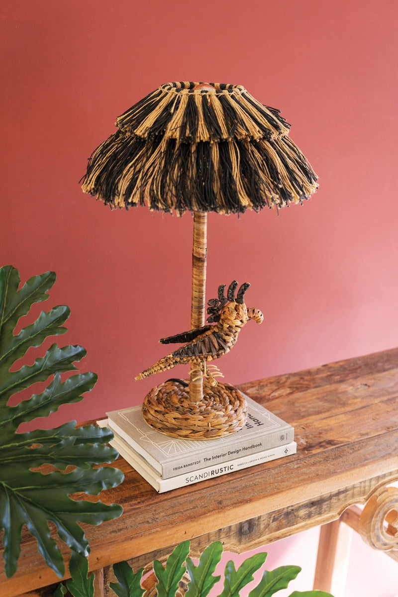 Wooden Dog Table Lamp with Fabric Shade