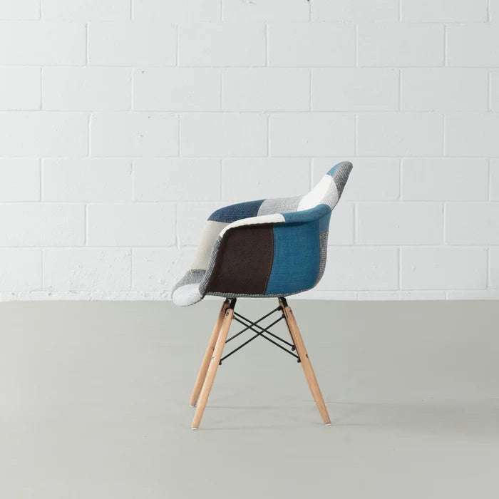 ESSEN - Blue Monochrome Fabric Patchwork Armchair