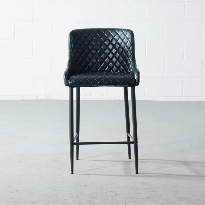 MATEO - Black Leather Bar Stool (65 cm & 75 cm)