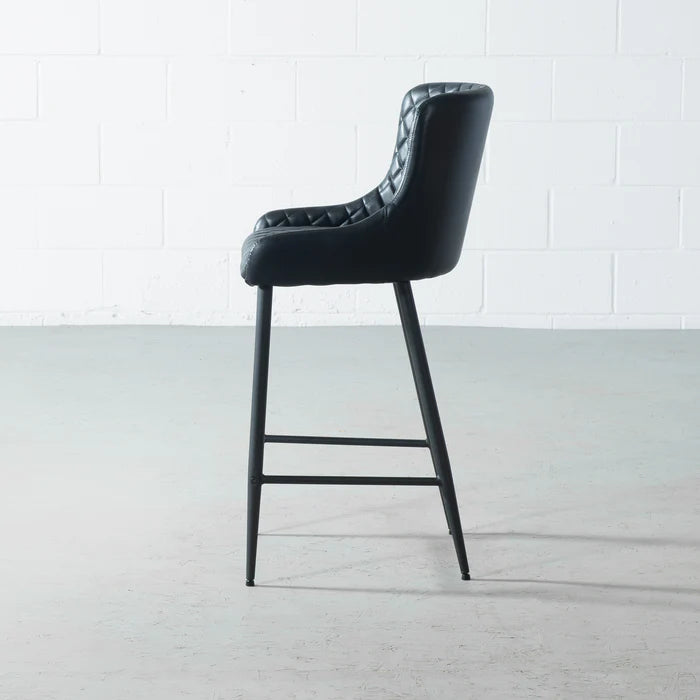 MATEO - Black Leather Bar Stool (65 cm & 75 cm)