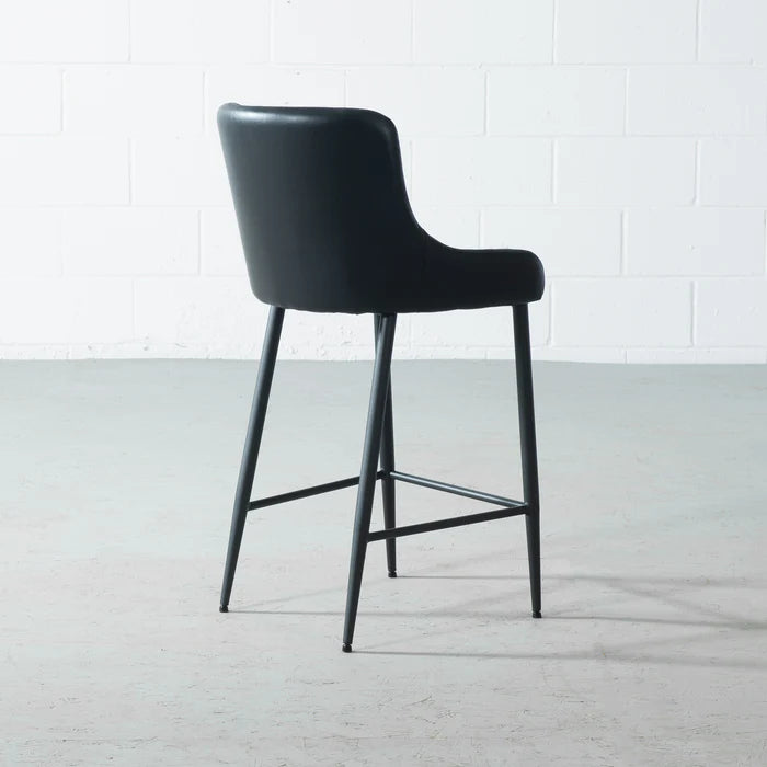 MATEO - Black Leather Bar Stool (65 cm & 75 cm)