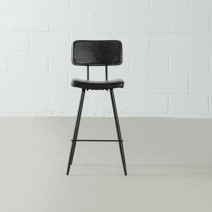 BLAKE - Black Leather Counter Stool