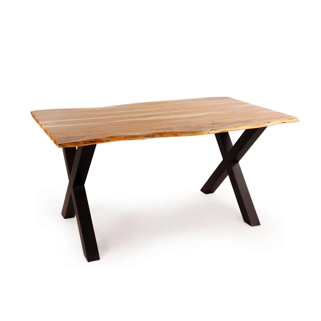 Acacia Live Edge Dining Table with Black X Shaped Legs/Natural Color
